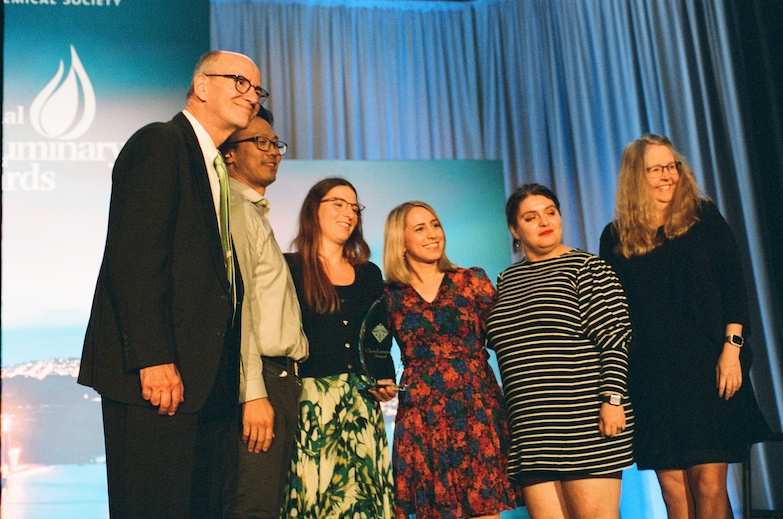 Don Wardius (Corporate Associates Chair), Patrick Lee, Vanessa Marx, Atefeh Taheri, and Fanny Frausto with ACS Past-President Angela Wilson